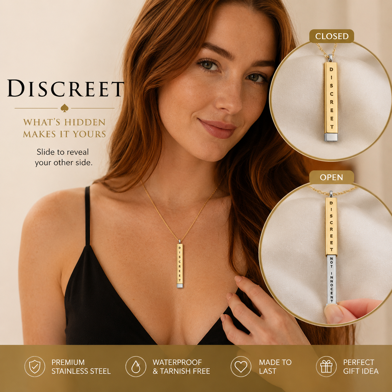 Woman wearing Hidden Message Hotwife necklace