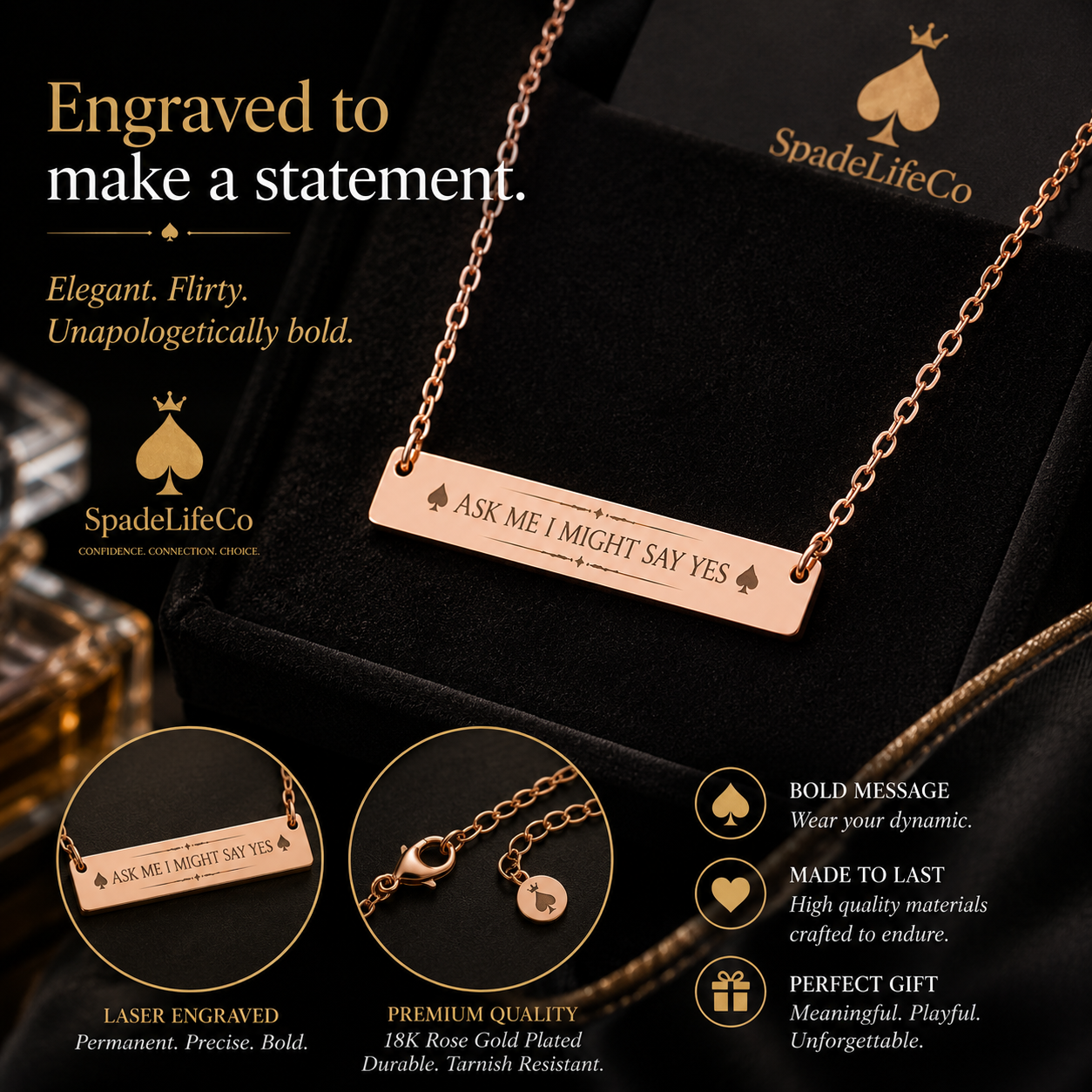 Queen of Spades Bar Necklace
