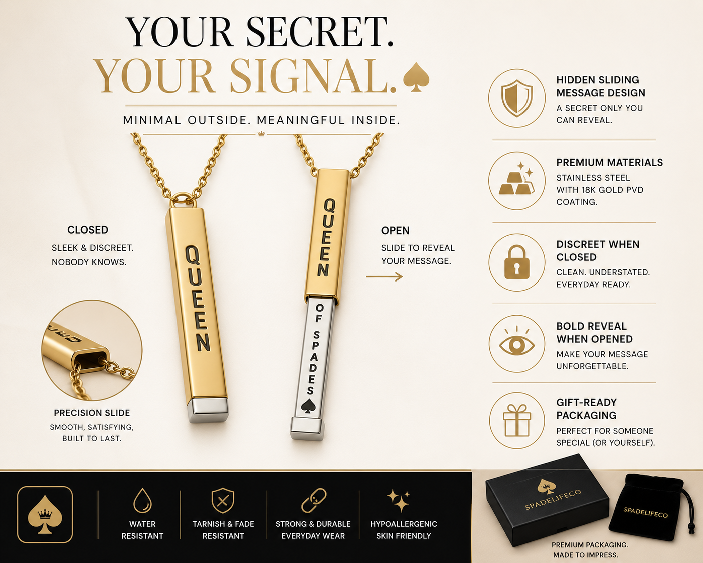 Hidden Message Necklace — Queen of Spades Edition