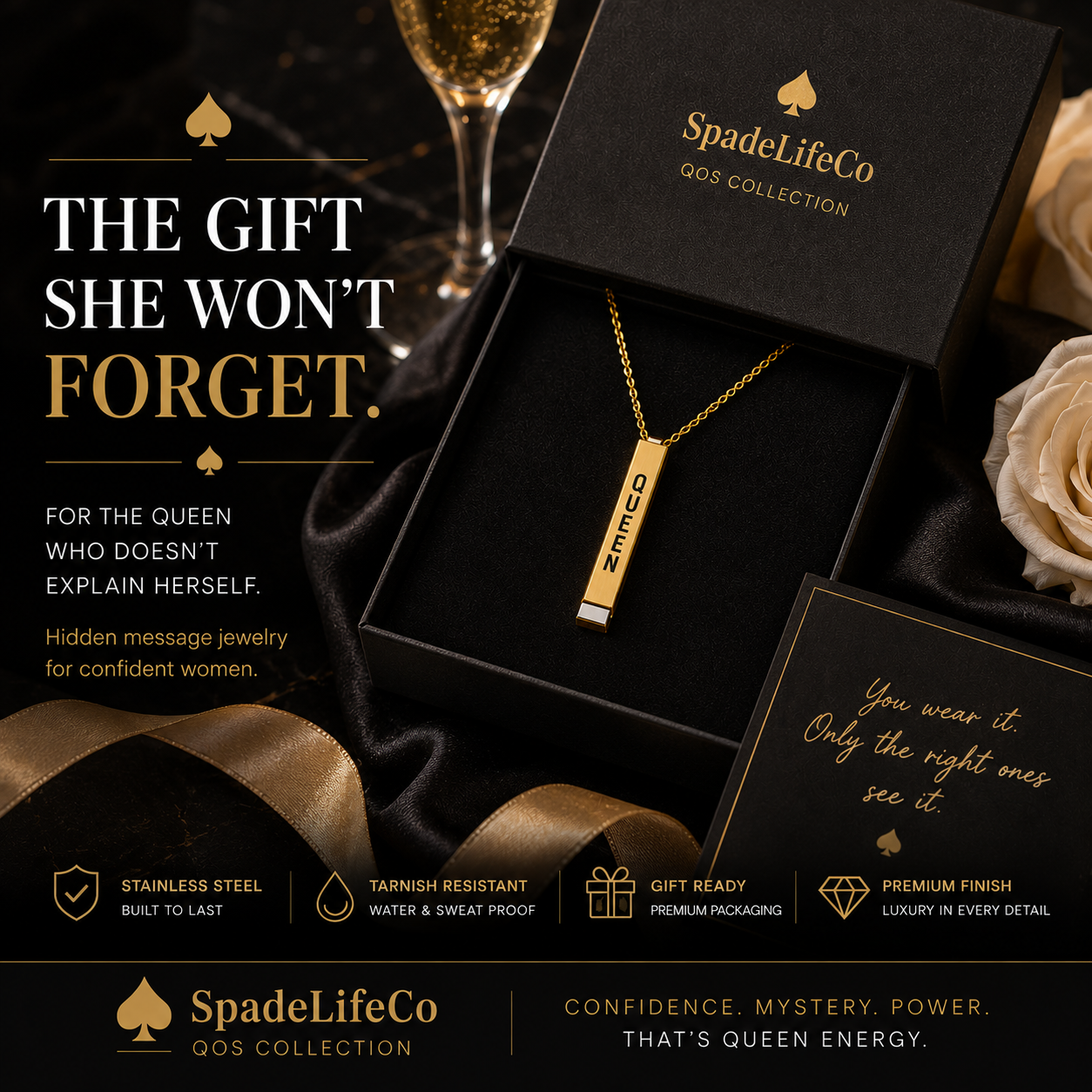 Hidden Message Necklace — Queen of Spades Edition