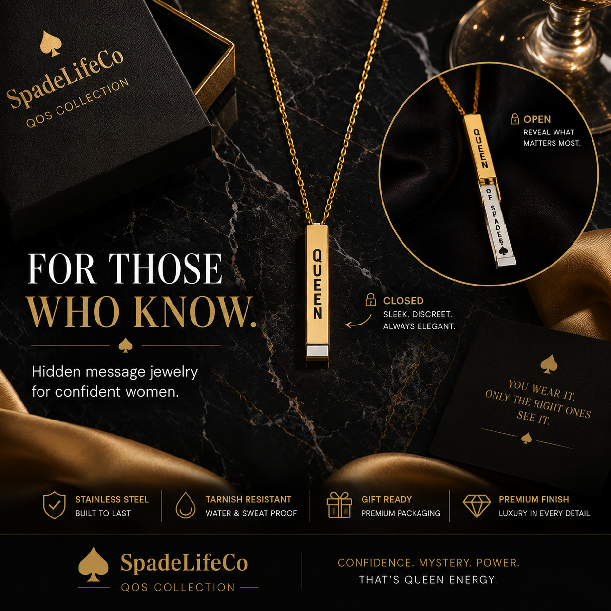 Hidden Message Necklace — Queen of Spades Edition