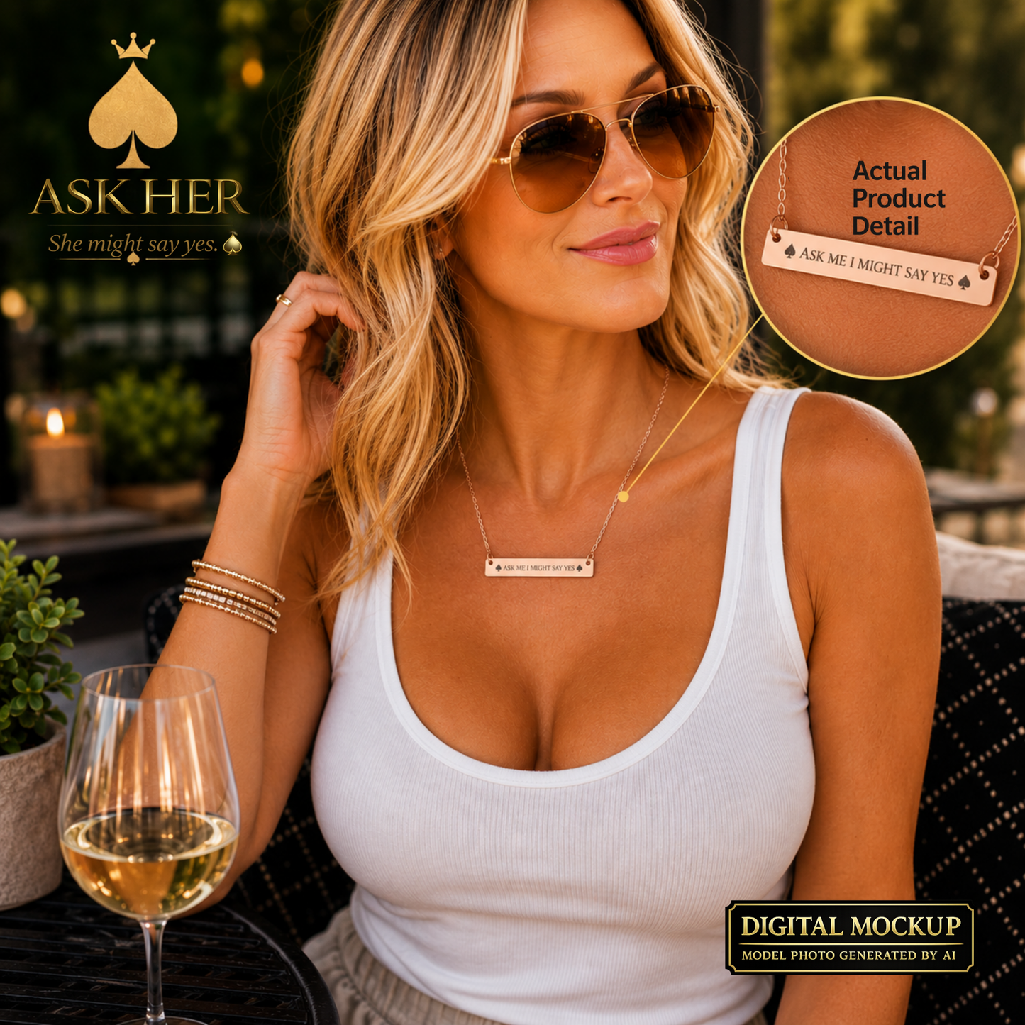 Queen of Spades bar necklace gold jewelry
