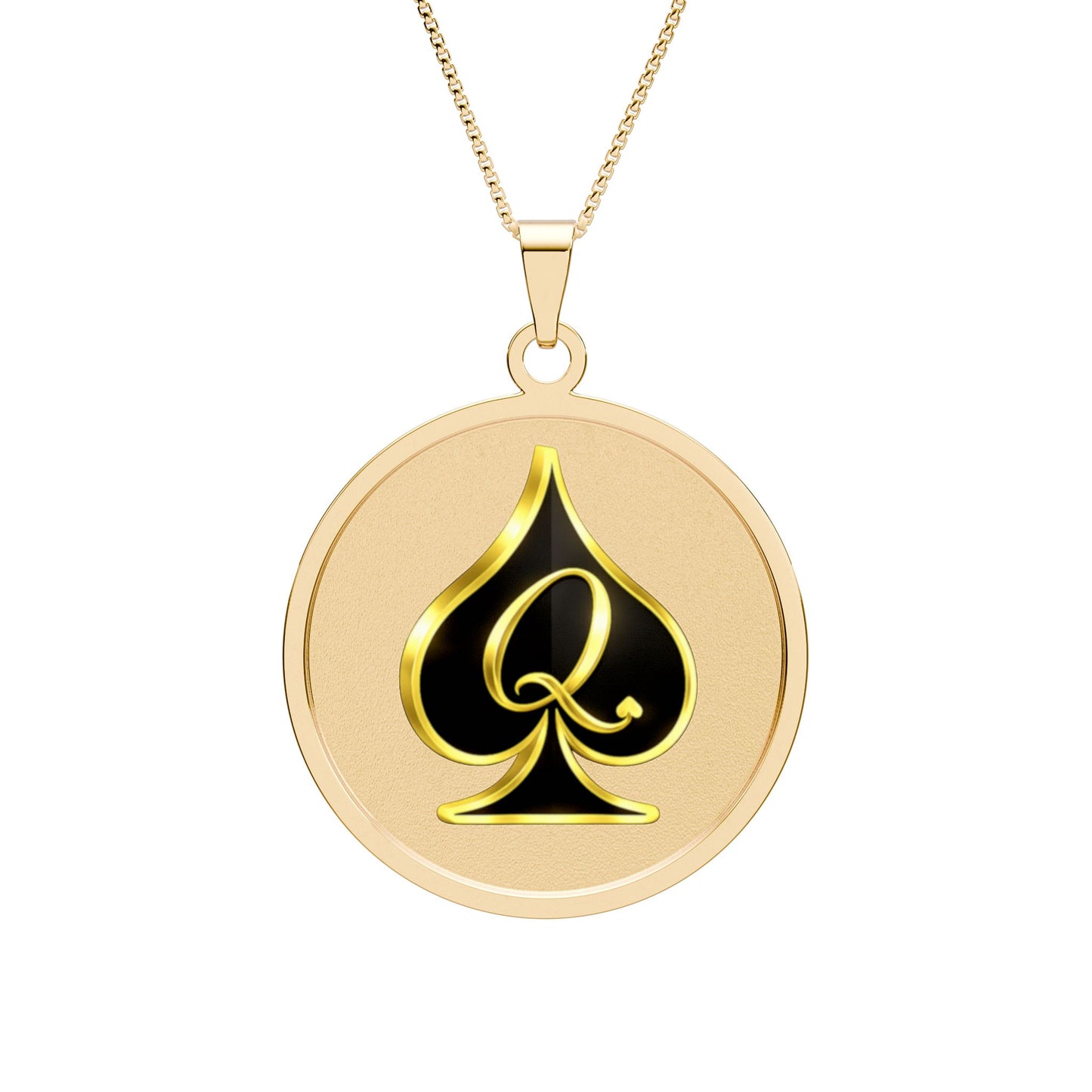 Queen of Spades pendant necklace close-up detail
